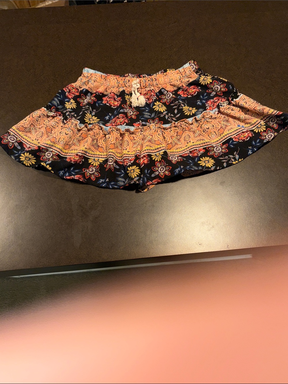 art class Navy and Peach Floral Tiered Skort